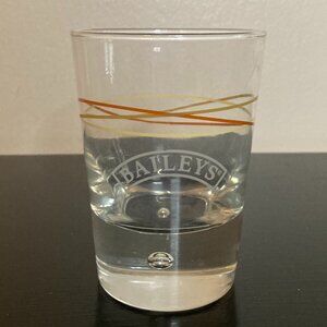 Vintage Baileys Low Ball Rocks Glass With Bubble Base - Logo W/ Colored Stripes